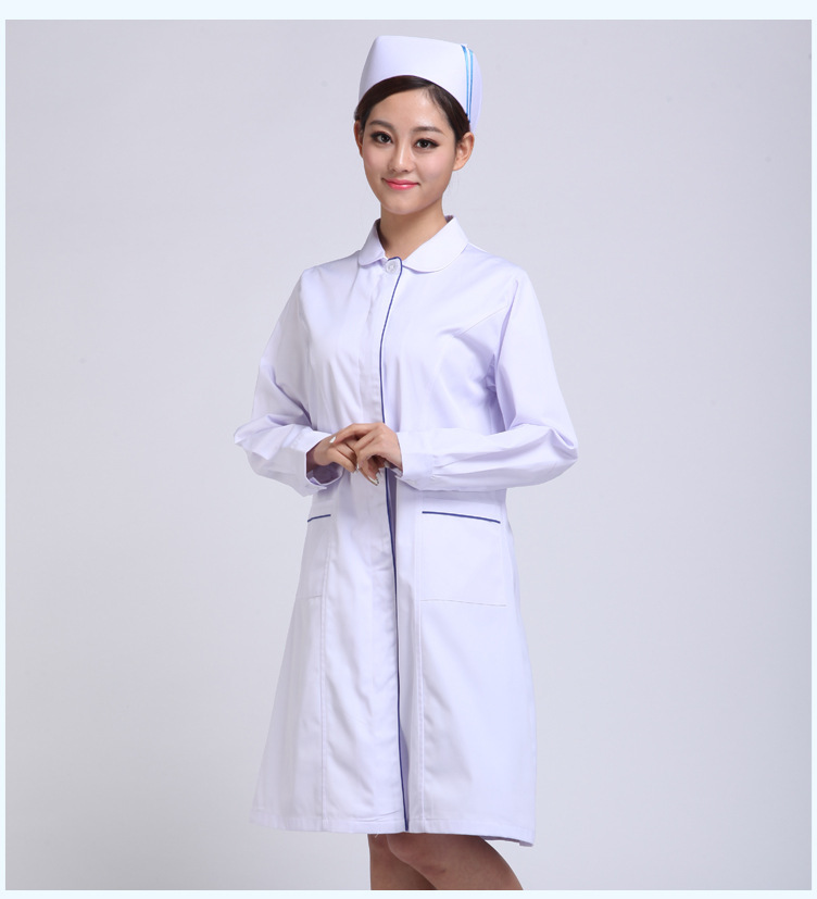 護士服冬裝娃娃領(lǐng)白se加藍邊 長袖醫(yī)生服護士服白大褂